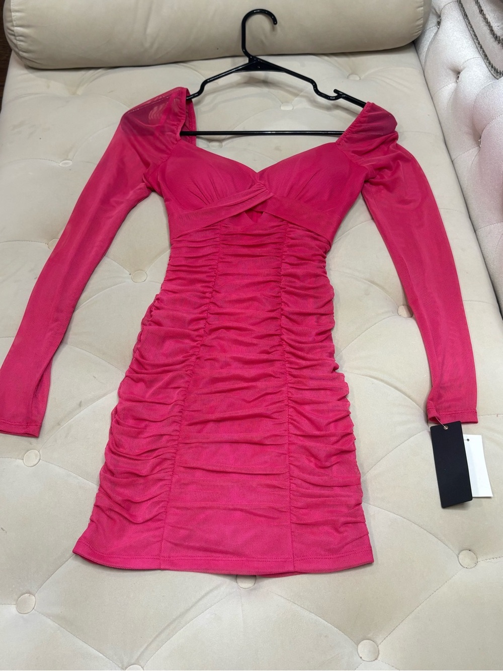 City Studio Hot Pink Ruched Off-Shoulder Long Sleeve Mini Dress